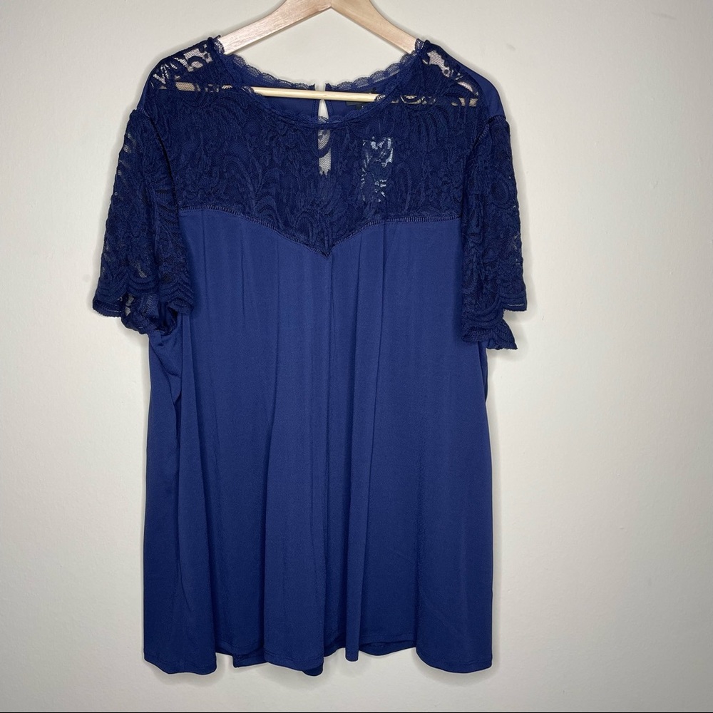🆕 Torrid | Studio Knit Lace Yoke Crew Neck Top - Picture 2 of 5